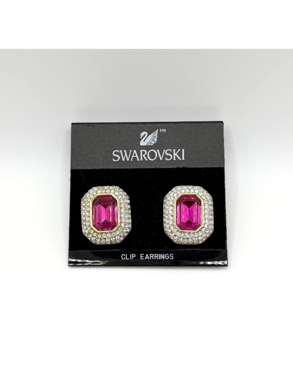 S.A.L. Swarovski Gold-Tone Pink Crystal Pave Clip Earrings